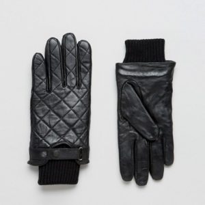 Qulited Leather Gloves In Black